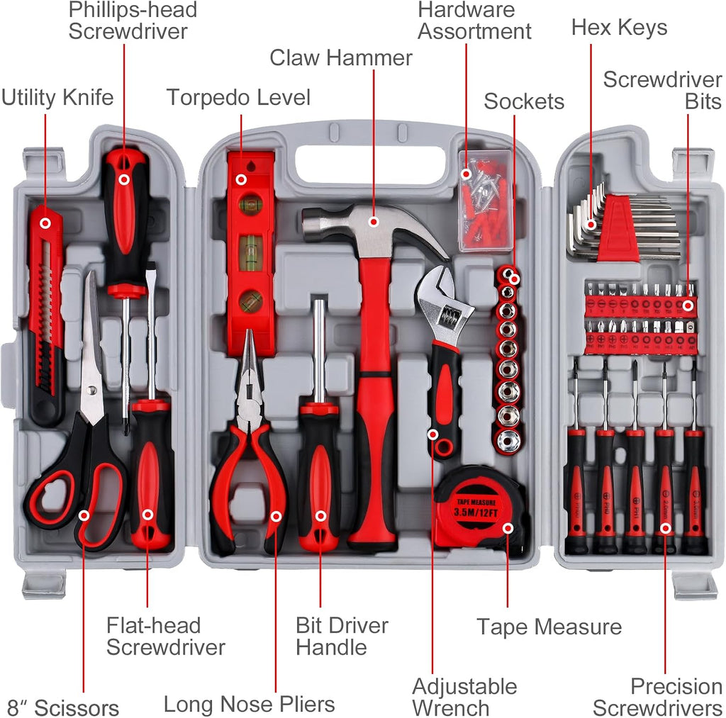 WINNER FTK156R 156-Piece Household Hand Tool Kit – 156-Pc. Ultimate Tool Kit, Red and Black – 156-Pc. Ultimate Tool Kit / ‎Red and Black – product detail