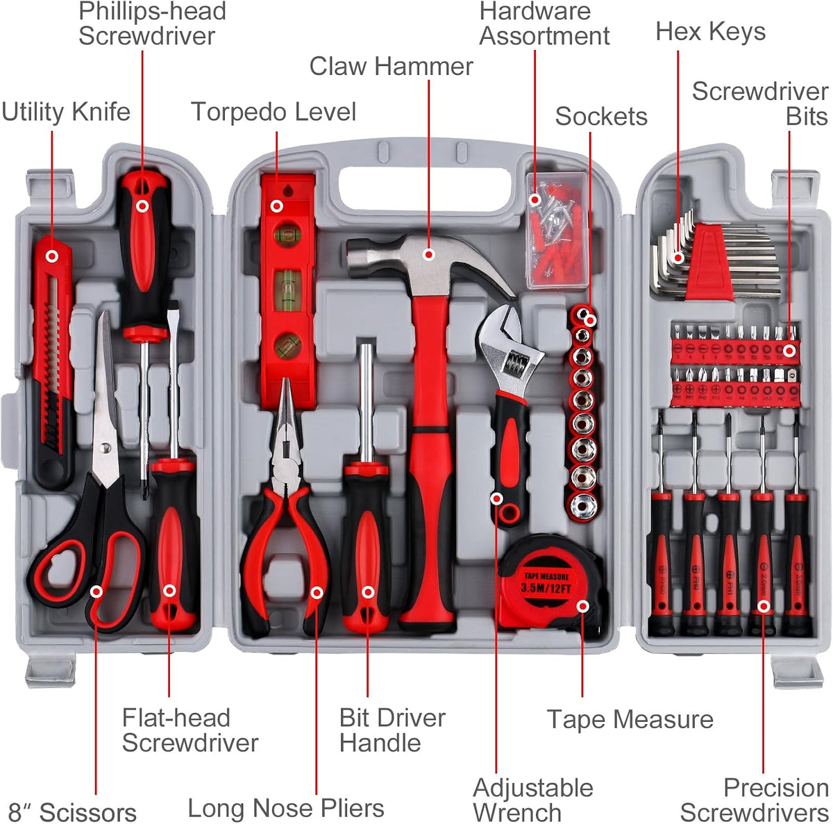 WINNER FTK156R 156-Piece Household Hand Tool Kit – 156-Pc. Ultimate Tool Kit, Red and Black – 156-Pc. Ultimate Tool Kit / ‎Red and Black – product detail
