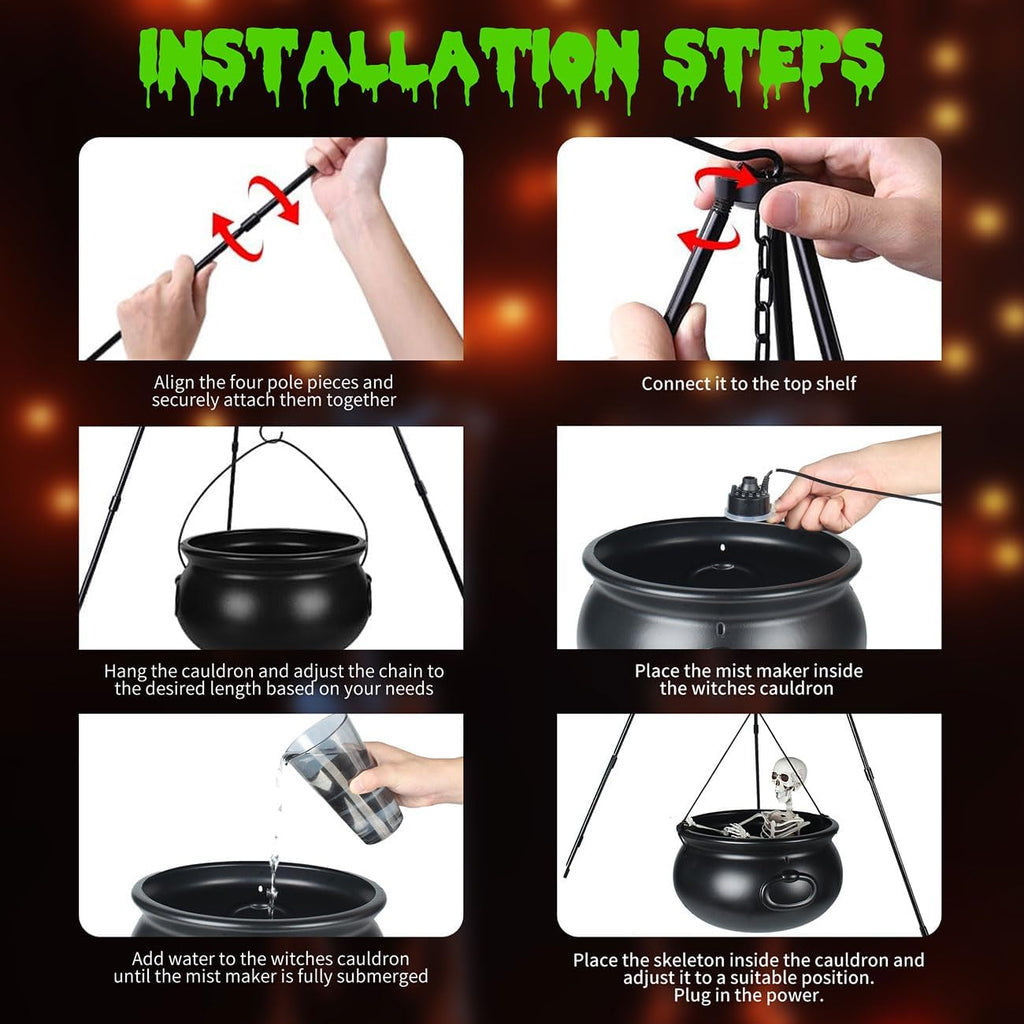 MEADIN M917 Halloween Cauldron, Tripod & Skeleton Display with Mist Maker – 52 inches, Black – Black / 52 inches – product detail