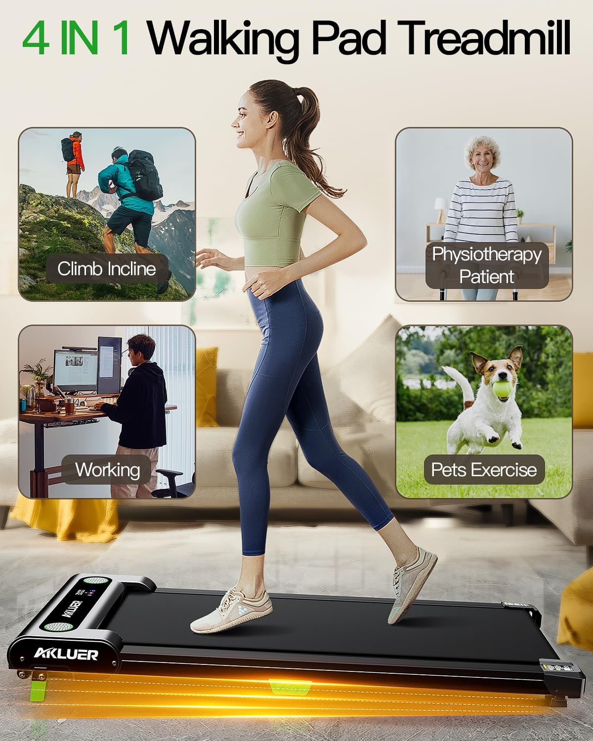 AKLUER 480L-A Under-Desk Walking Treadmill – Light Black – product detail