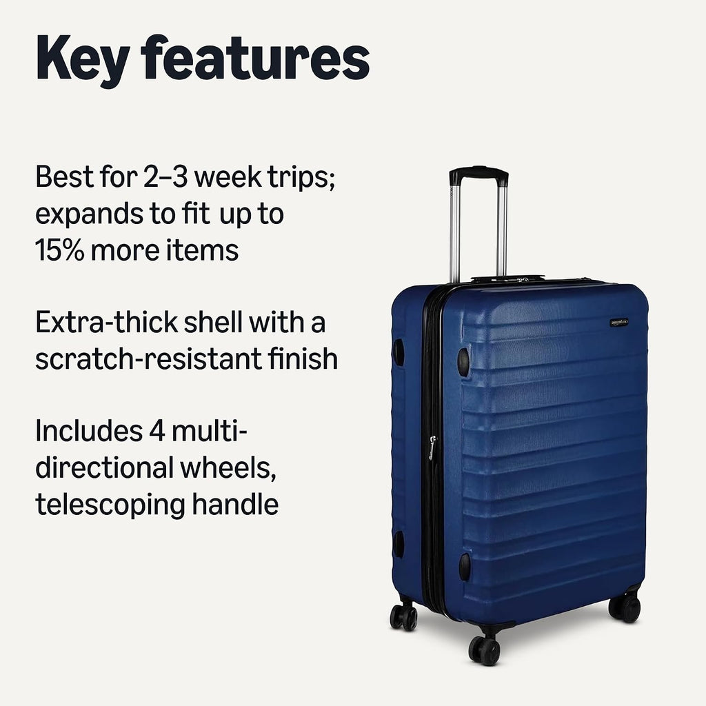 Amazon Basics Hardside Large Checked Suitcase – Navy Blue / Large Checked – product detail