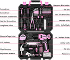 DEKOPRO 126-Piece Cordless Drill and Hand Tool Set – Pink – product detail
