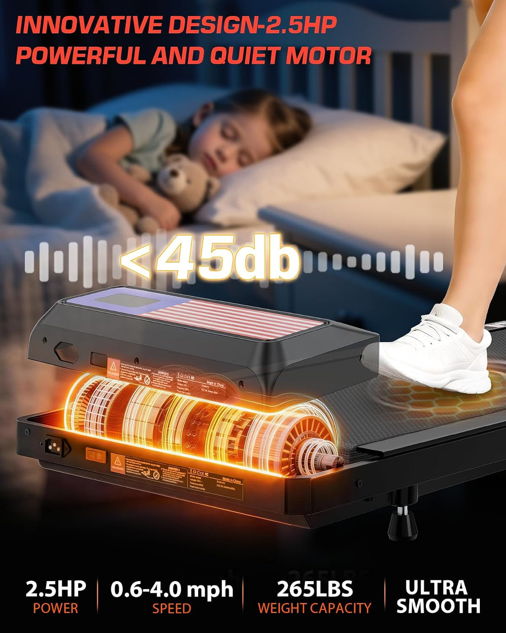 Mokirui Under-Desk Walking Treadmill – BLACK – product detail