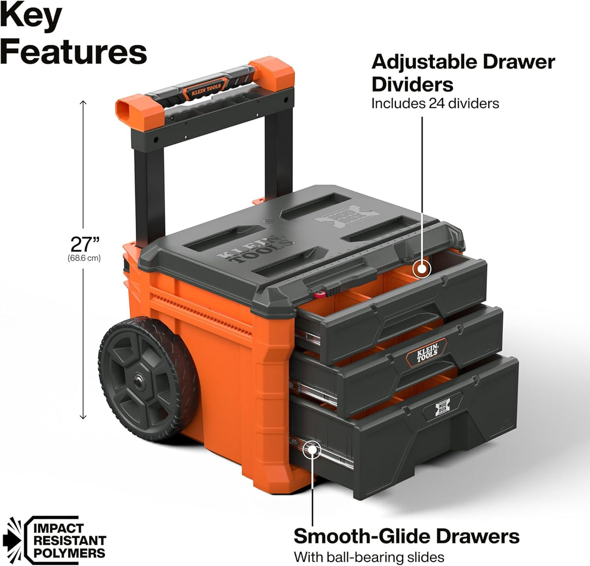 KLEIN TOOLS 54890MB MODbox 3-Drawer Rolling Tool Box – Three Drawer Rolling Toolbox, Orange – Three Drawer Rolling Toolbox / Orange – product detail