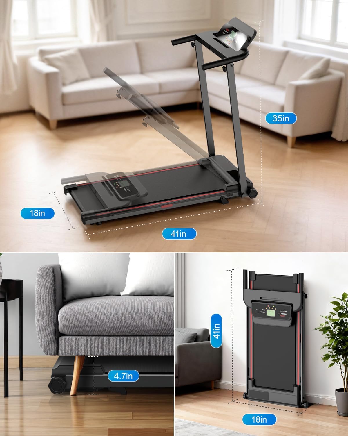 Vyrqenoxi J20BC Under-Desk Walking Treadmill – Black-red – product detail