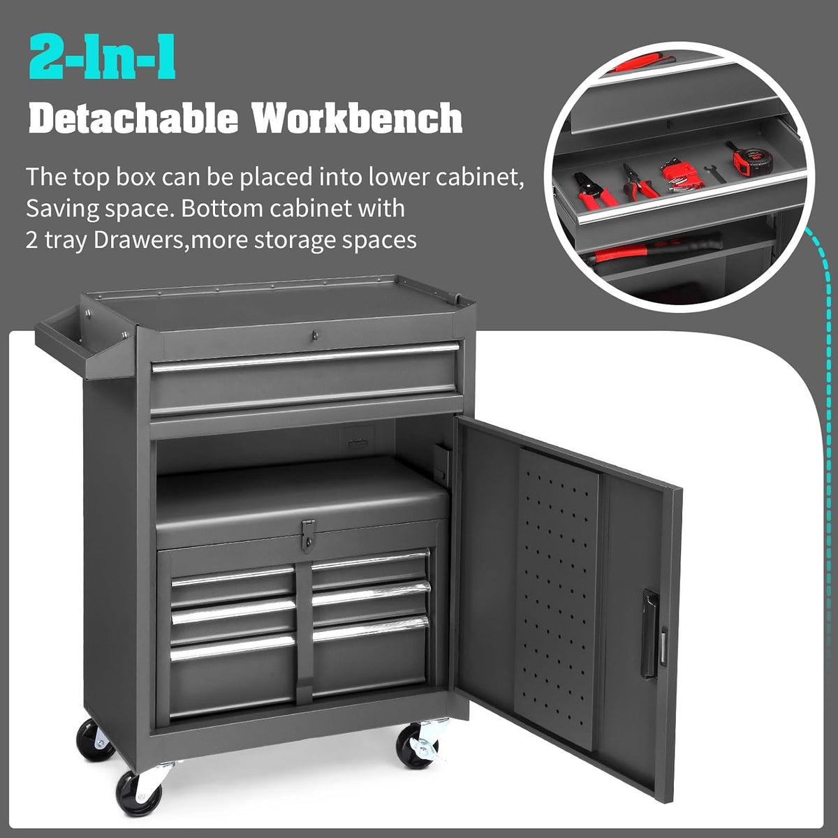 Winado 4-Drawer Rolling Tool Chest with Detachable Top – Black – Black / 55.00*32.00*68.00 cm – product detail