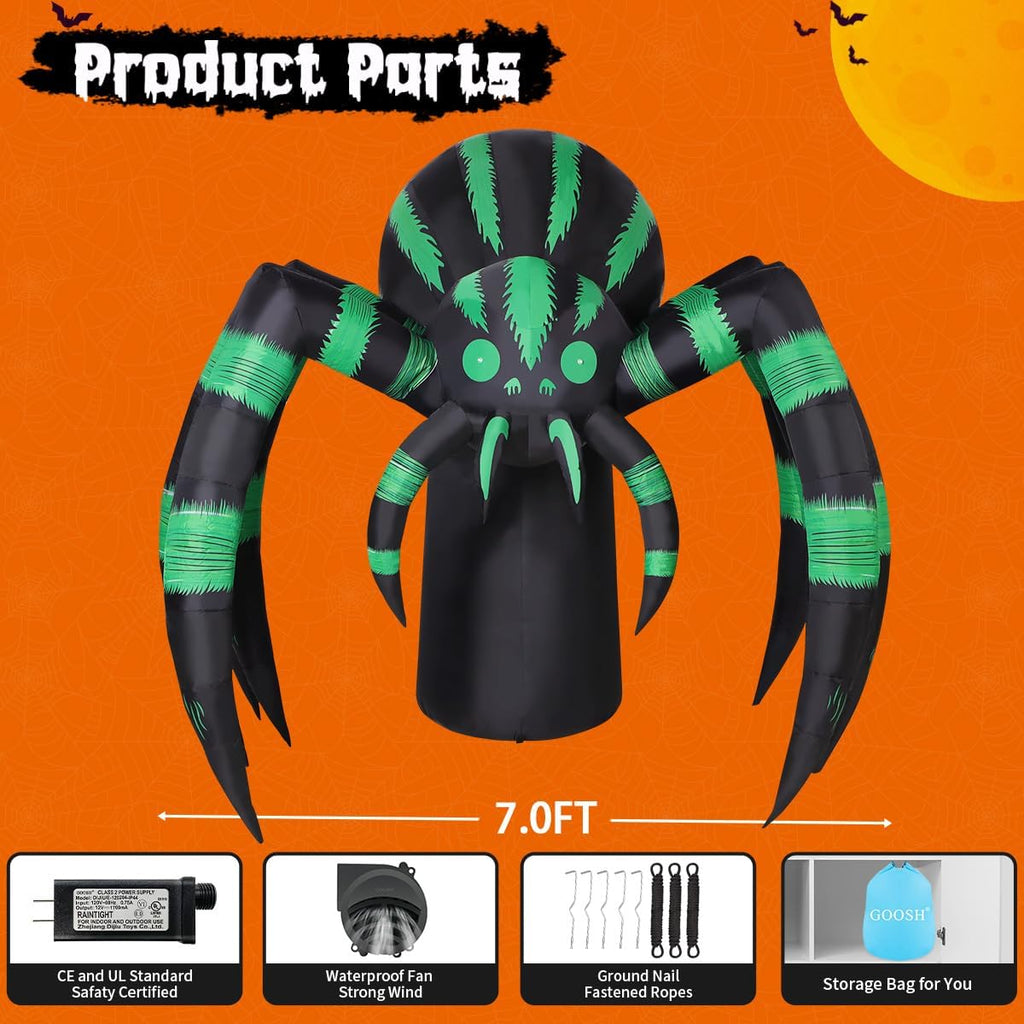 GOOSH 69762-P 7-Foot Halloween Spider Inflatable – Green – product detail