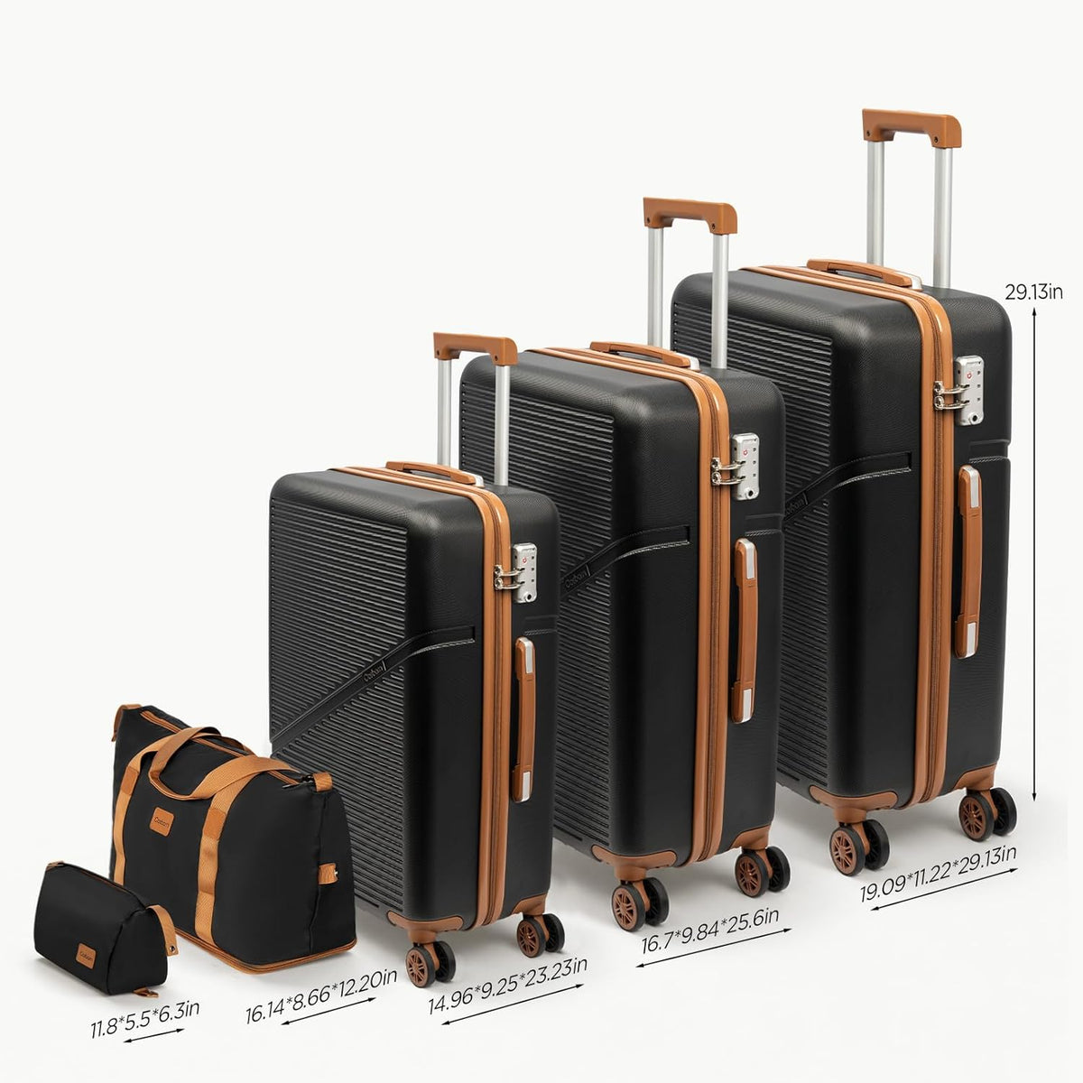 Cosbarn LS28ABS-BK Luggage Set – 5 Piece Sets (20/24/28/DB/TB), Black – product detail