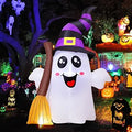 GOOSH 69483 6.2-Foot Halloween Ghost with Broom Inflatable – White and Black