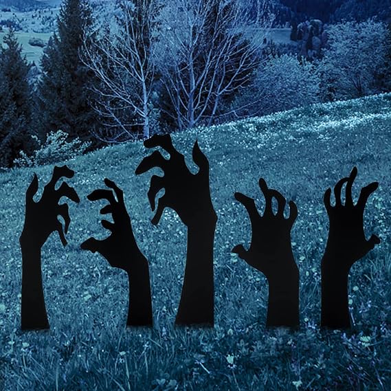 Anditoy 5-Piece Black Hand Halloween Yard Sign Set – Black