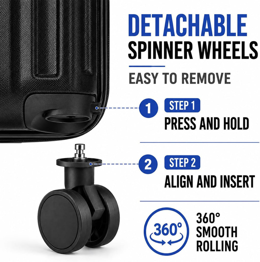 S.Leovay W5271P499184 Luggage Set – 20+24+28Inch, Black – Black / 20+24+28Inch – product detail