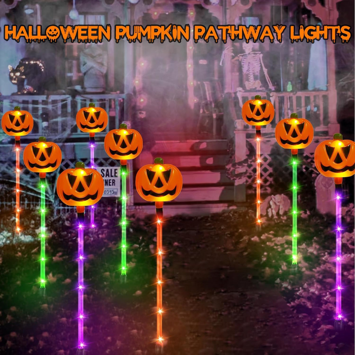 SANJICHA SJC-Pumpkin Solar Halloween Pumpkin Path Lights – 12 Pack, Orange Purple and Green – 12 Pack / Orange Purple and Green – product detail