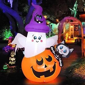 COMIN CO-69449 5-Foot Halloween Pumpkin & Ghost & Cat Inflatable – green