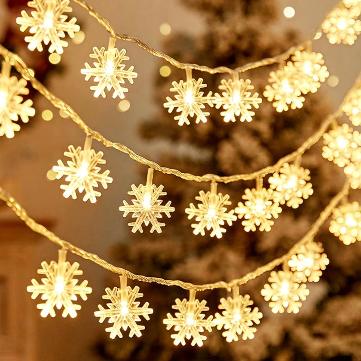 CESOF Warm White Snowflake String Lights, 20 ft