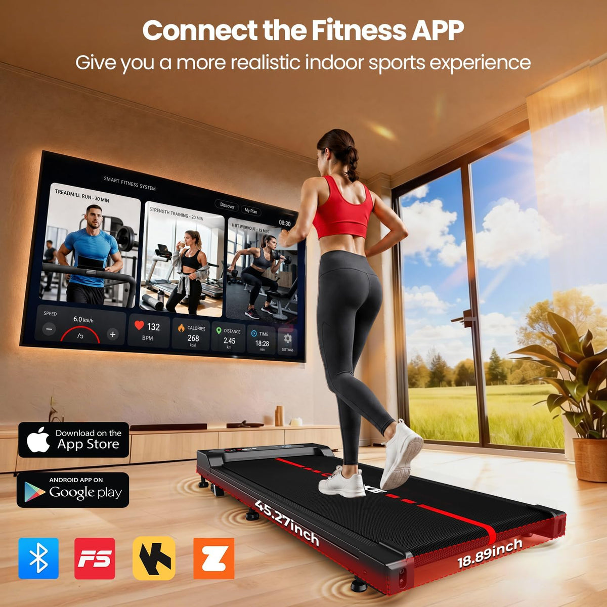 CHAOKE Under-Desk Walking Treadmill – Black-Red – product detail
