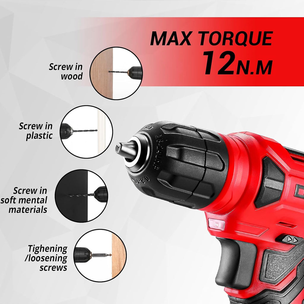 DEKOPRO 126-Piece Cordless Drill and Hand Tool Set – Red – product detail