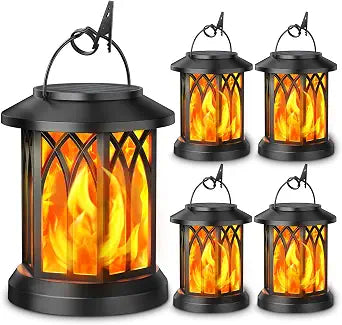 KOOPER DL-002 Solar Flickering-Flame Lanterns – 4 Pack, Black