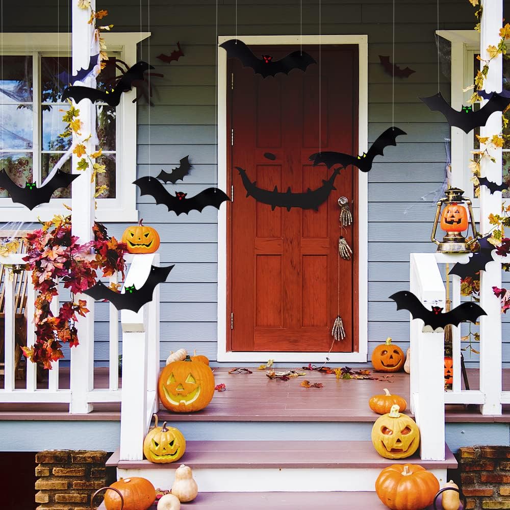 YUJUN 12-Piece Hanging Halloween Bat Set – Black – product detail