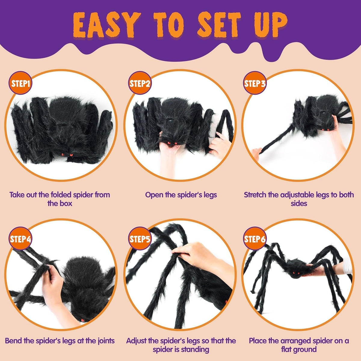 JOYIN SC-SP01 Adjustable-Leg Halloween Spider Decoration – Black – product detail