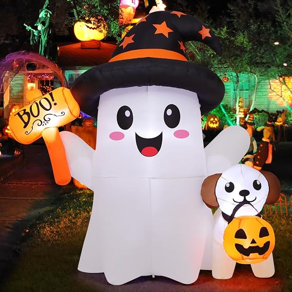 GOOSH 69655 5-Foot Halloween Ghost & Dog Inflatable – white, black, brown, multicolor