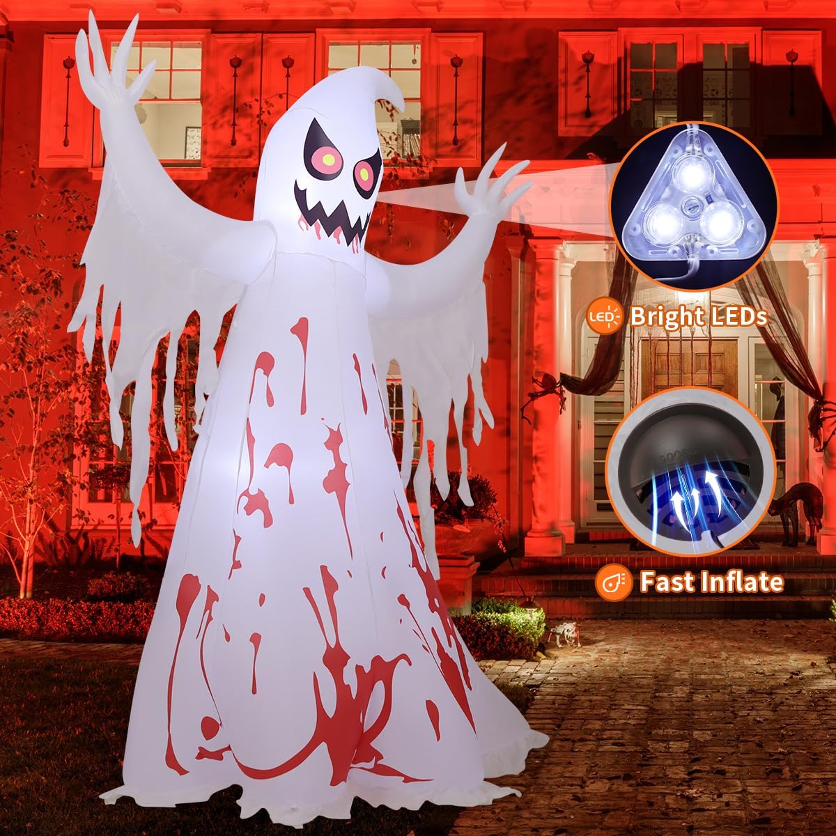 GOOSH 69589 8.2-Foot Halloween Ghost Inflatable – White and Red – product detail