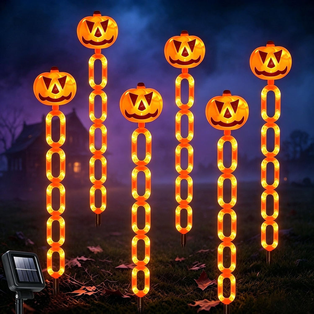 Viewpick VPK-74 6-Pack Solar Pumpkin Chain Stake Lights – Orange – product detail