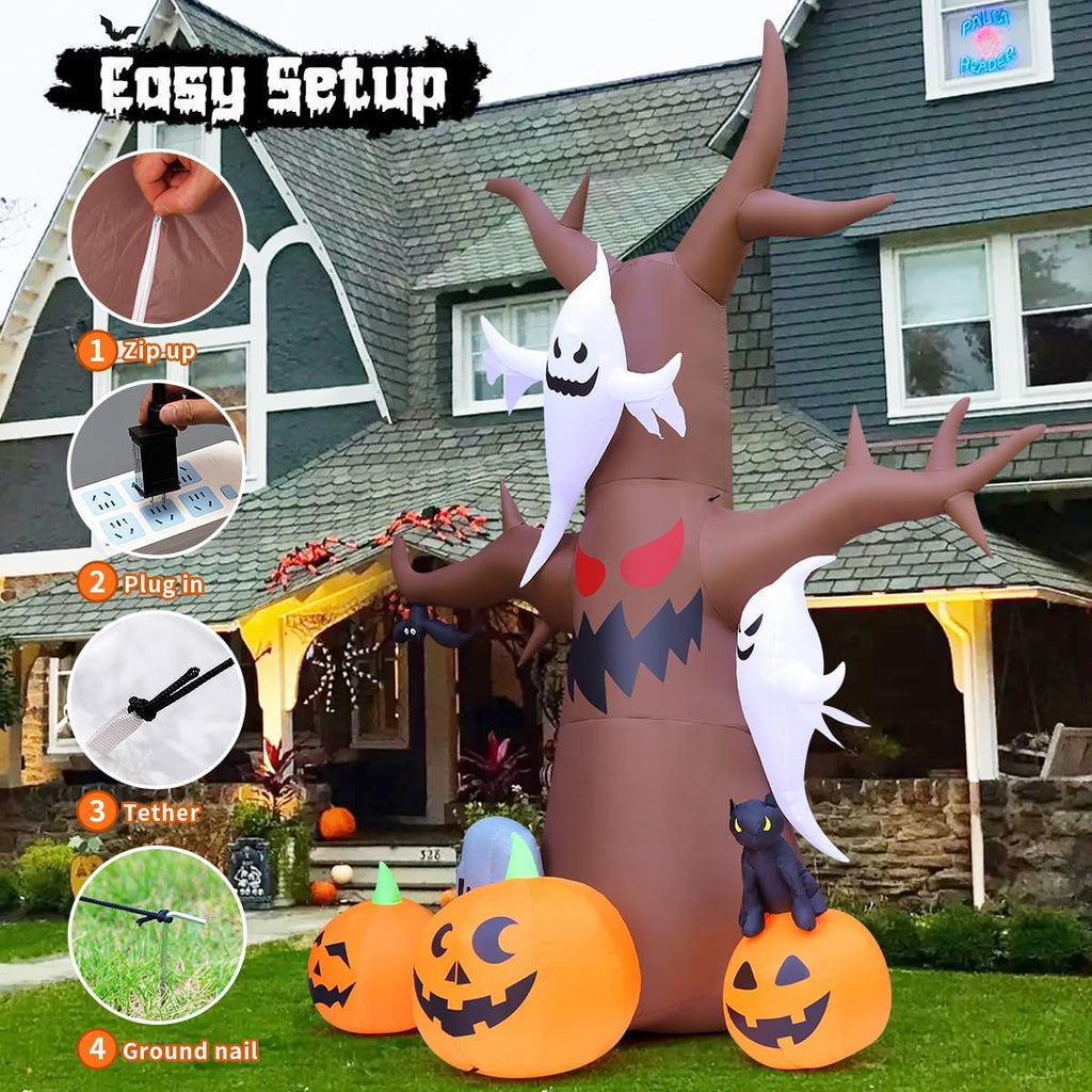 GOOSH 69461 12-Foot Halloween Dead Tree & Pumpkin & Ghost Inflatable – Brown – product detail