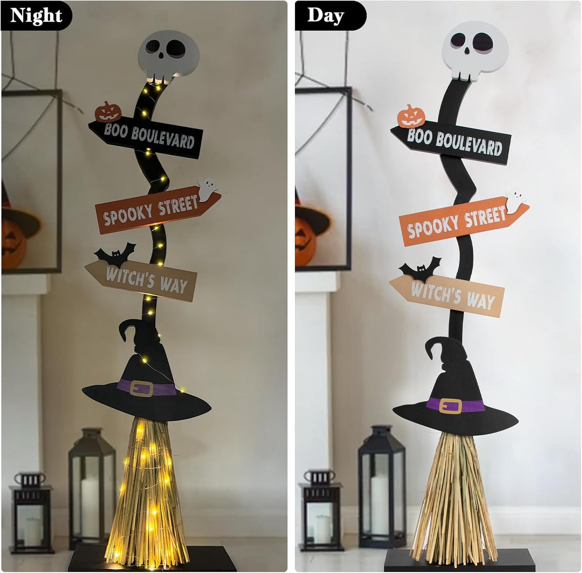 DAZONGE Lighted Wooden Halloween Witch Broom Decoration – black – product detail