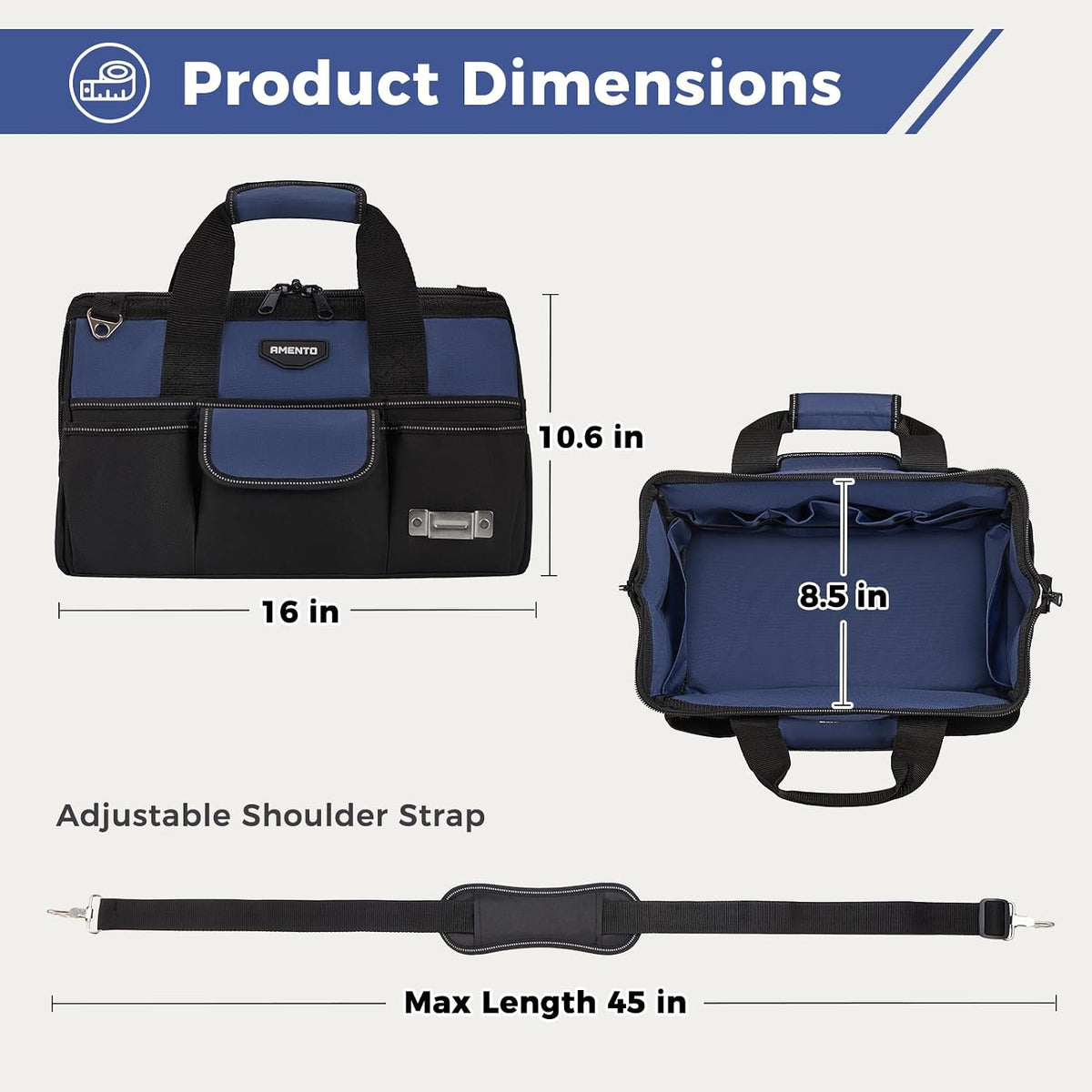 Amento AM-08367425 22-Pocket Oxford Tool Bag – 16 Inch, Blue – Blue / 16 Inch – product detail