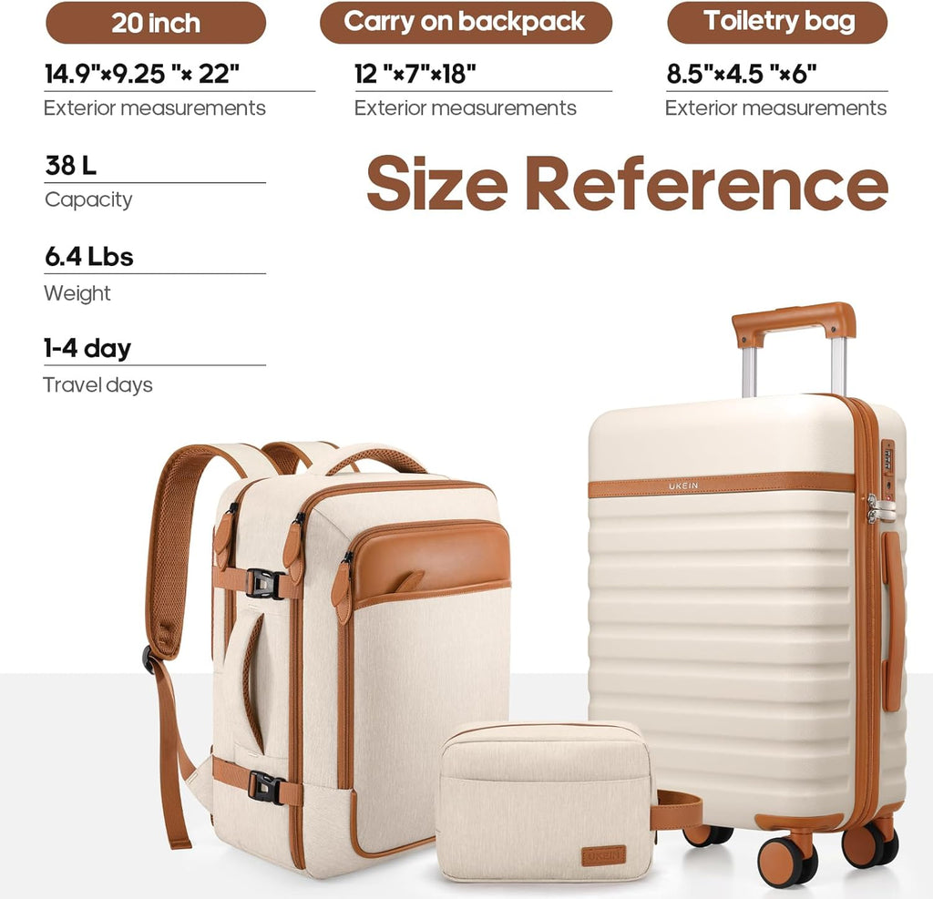 UKEIN 2304 Luggage Set – 3 piece set (20inch), Beige – Beige / 3 piece set (20inch) – product detail