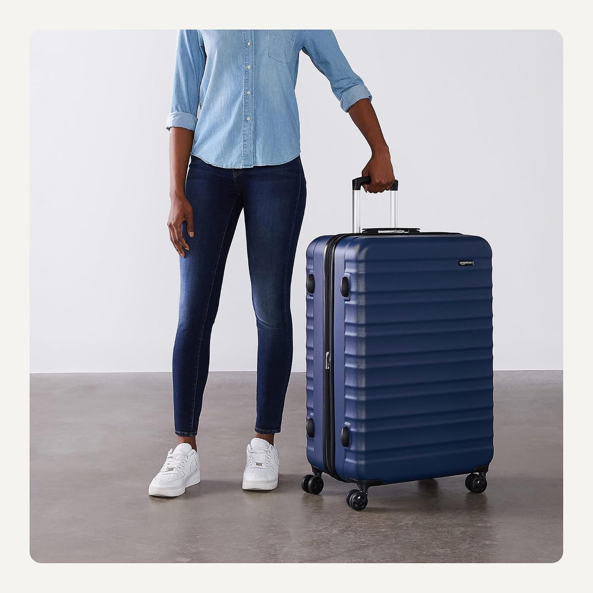 Amazon Basics Hardside Large Checked Suitcase – Navy Blue / Large Checked – product detail