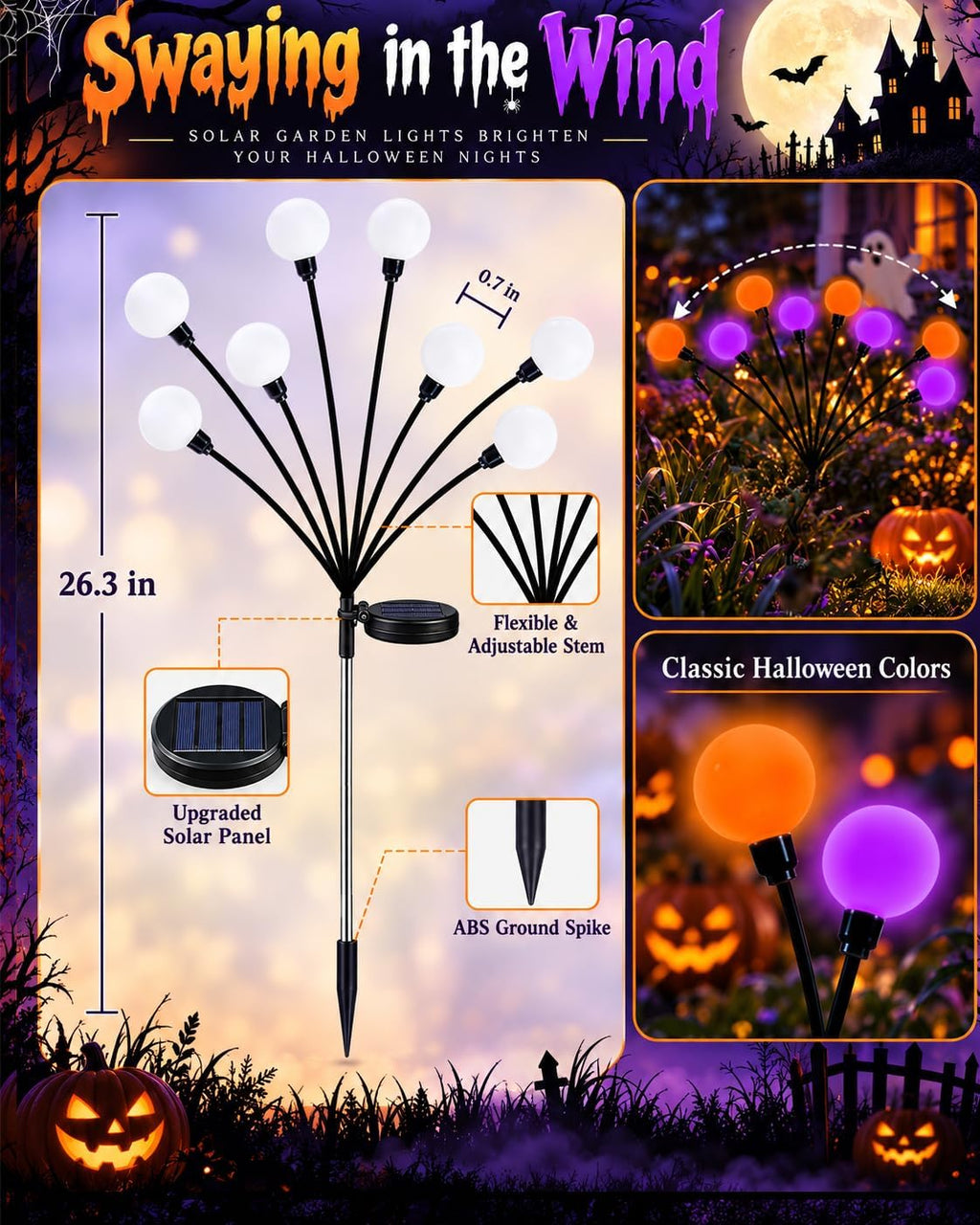 OZS Solar Firefly Garden Lights – 6 Pack, Purple Orange – Purple Orange / 6 Pack – product detail