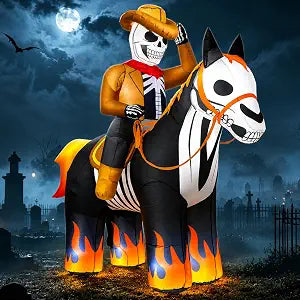 zukakii QM-WS-041 7-Foot Halloween Skeleton Cowboy & Horse Inflatable – Black