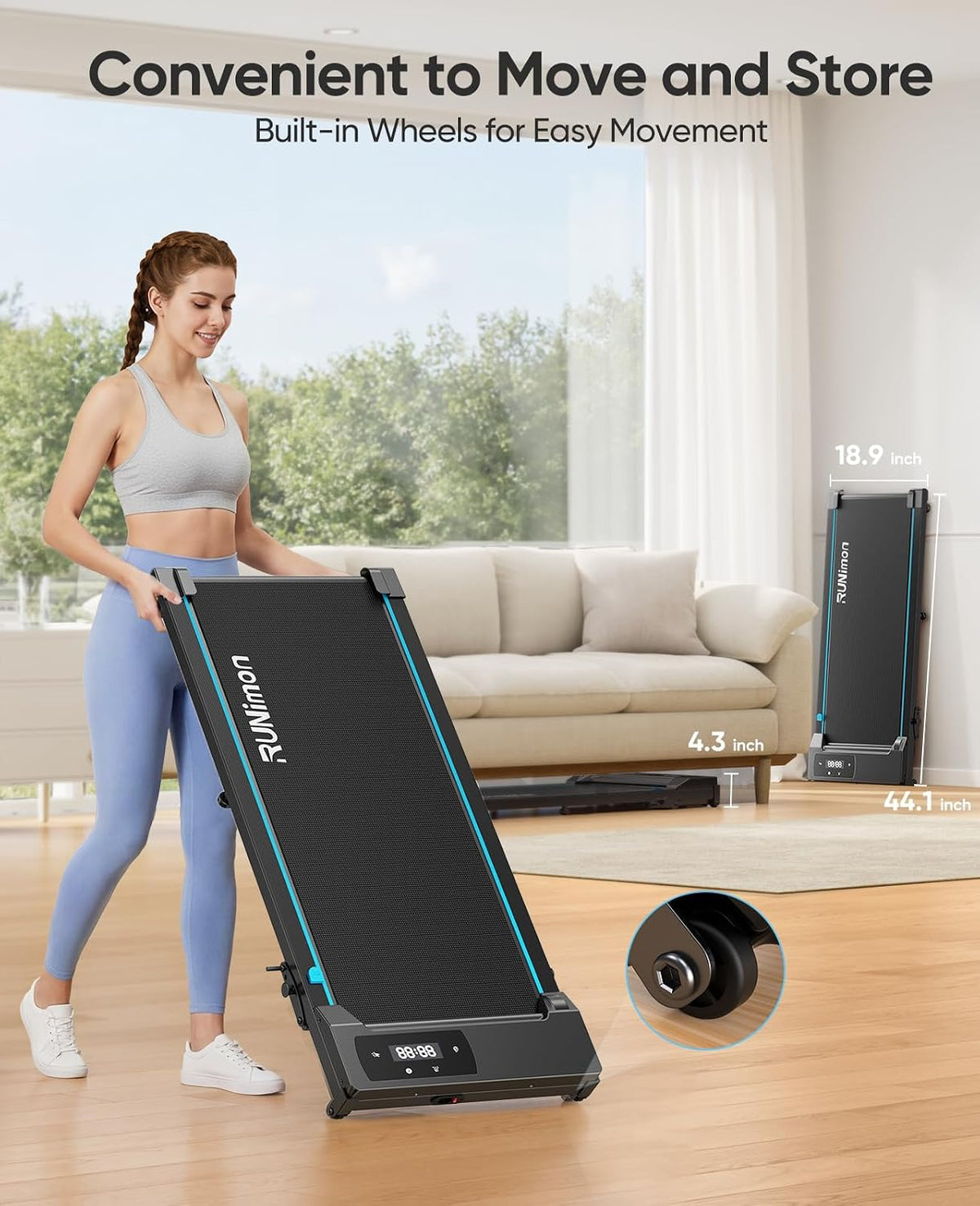 RUNIMON Under-Desk Walking Treadmill – Black/Blue – product detail
