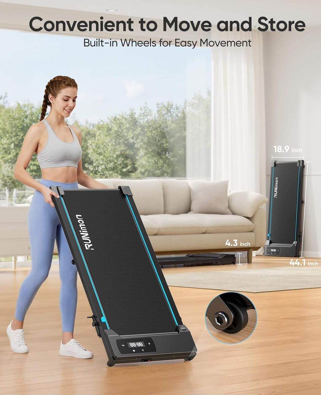 RUNIMON RM02 Under-Desk Walking Treadmill – Black / Light Blue – product detail