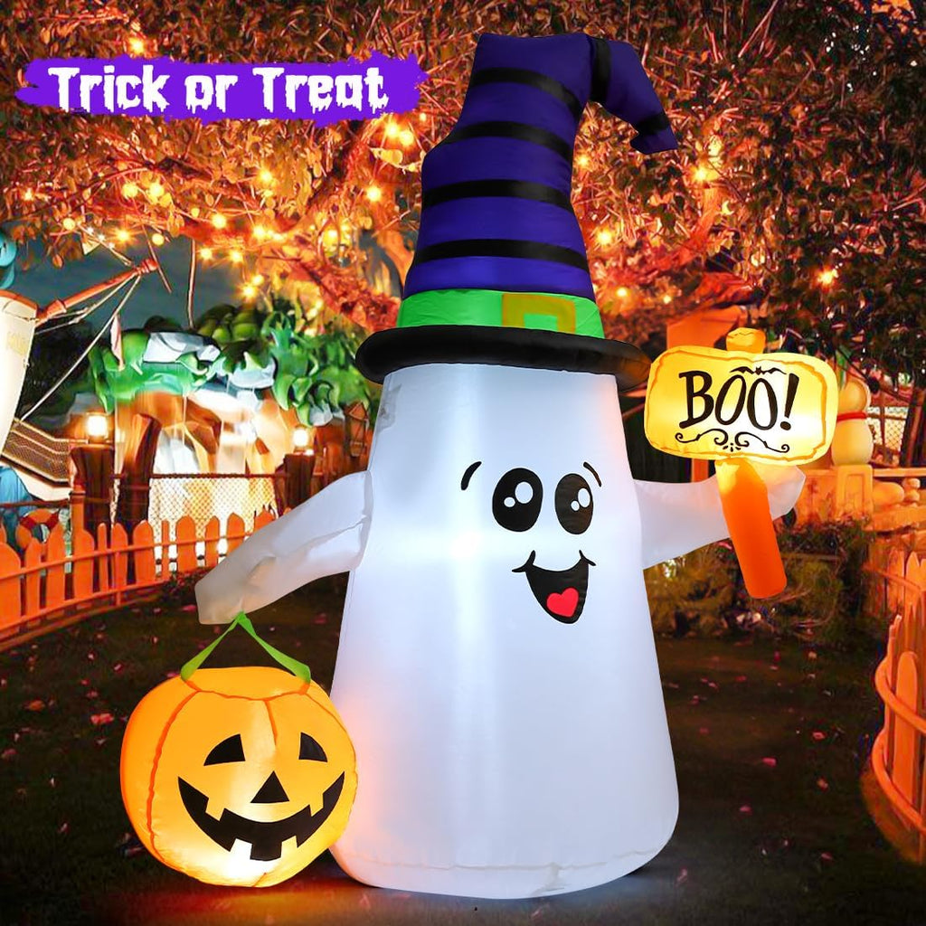 GOOSH 69110 5-Foot Halloween Wizard Ghost & Pumpkin Inflatable – White – product detail
