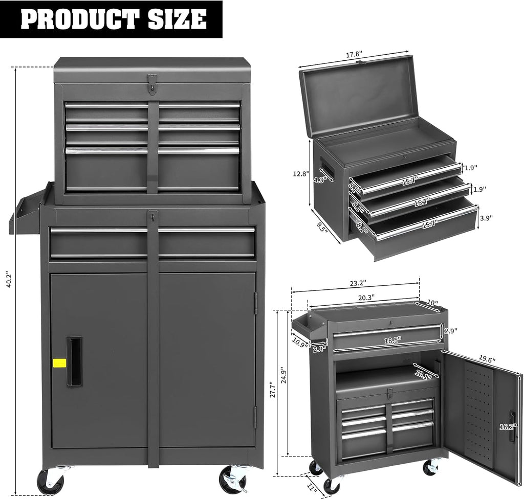 Winado 4-Drawer Rolling Tool Chest with Detachable Top – Black – Black / 55.00*32.00*68.00 cm – product detail
