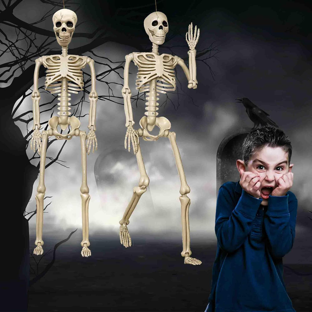 Znorso P0033A 2-Pack Posable Halloween Human Skeletons – 36 IN, White – 36 IN / White – product detail