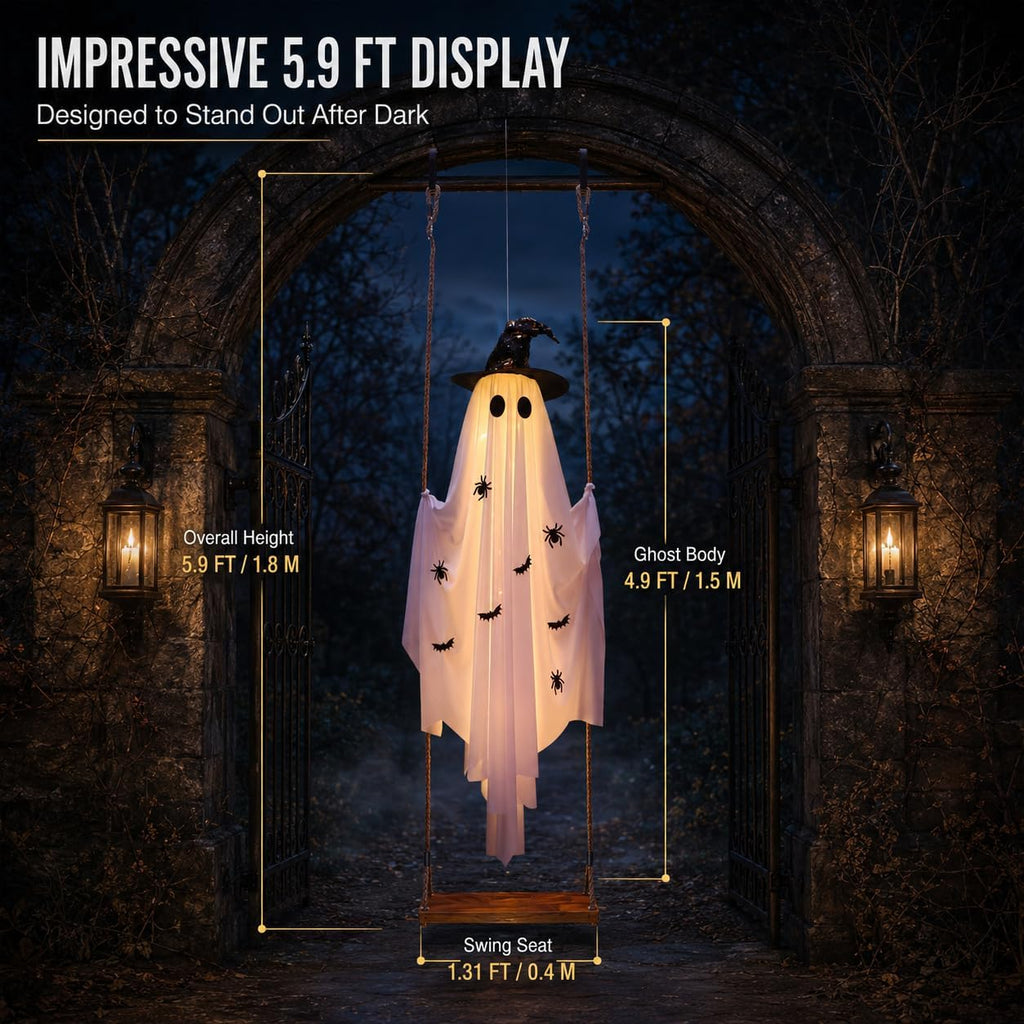 CRILARY Hlwn-ghost-01 5.9-Foot Lighted Halloween Swinging Ghost – white – product detail