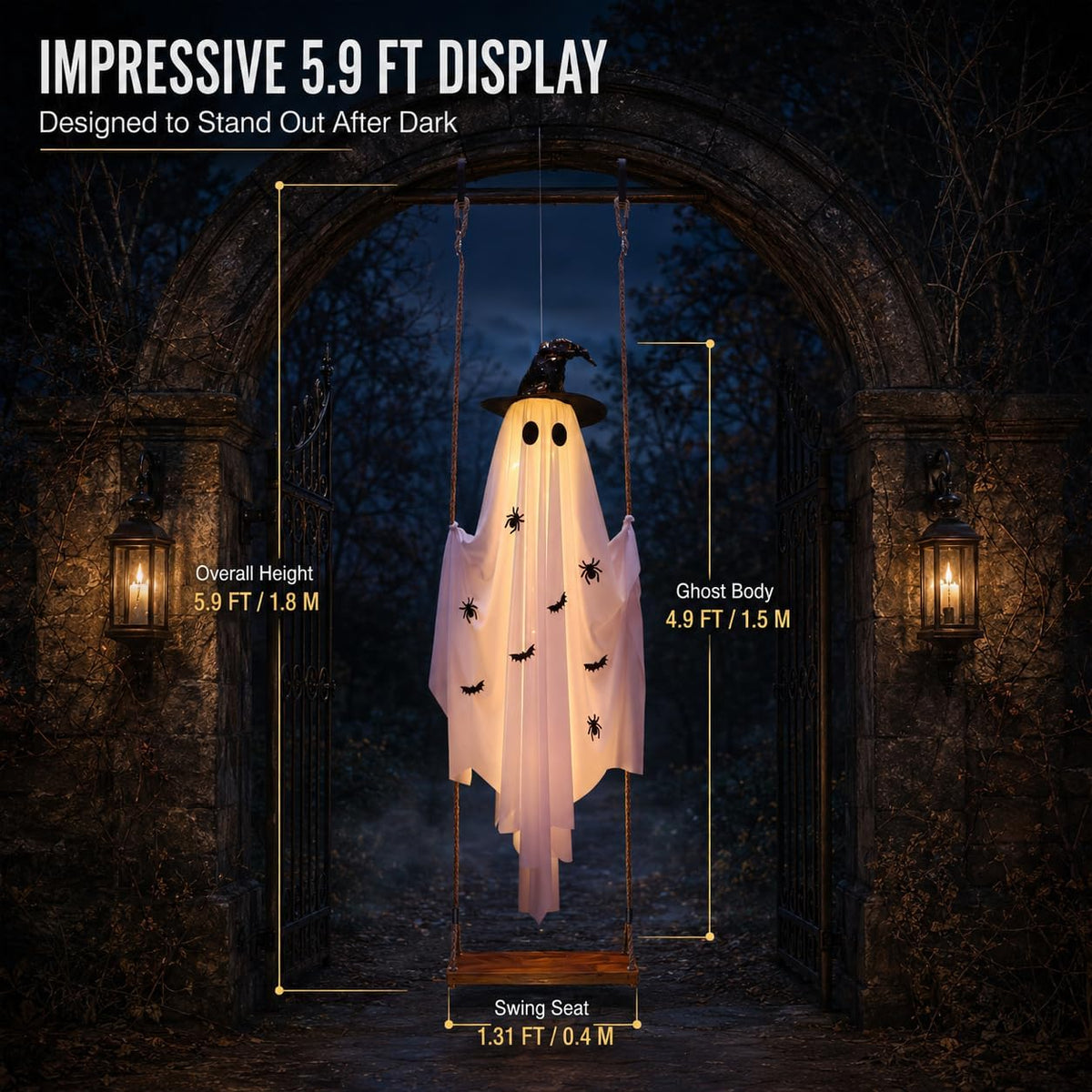 CRILARY Hlwn-ghost-01 5.9-Foot Lighted Halloween Swinging Ghost – white – product detail