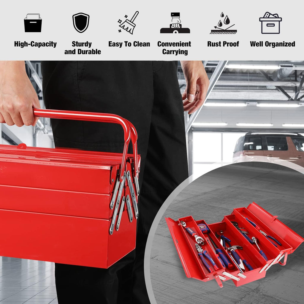 WORKPRO W082075AE 18-Inch Five-Tray Cantilever Tool Box – Red – product detail