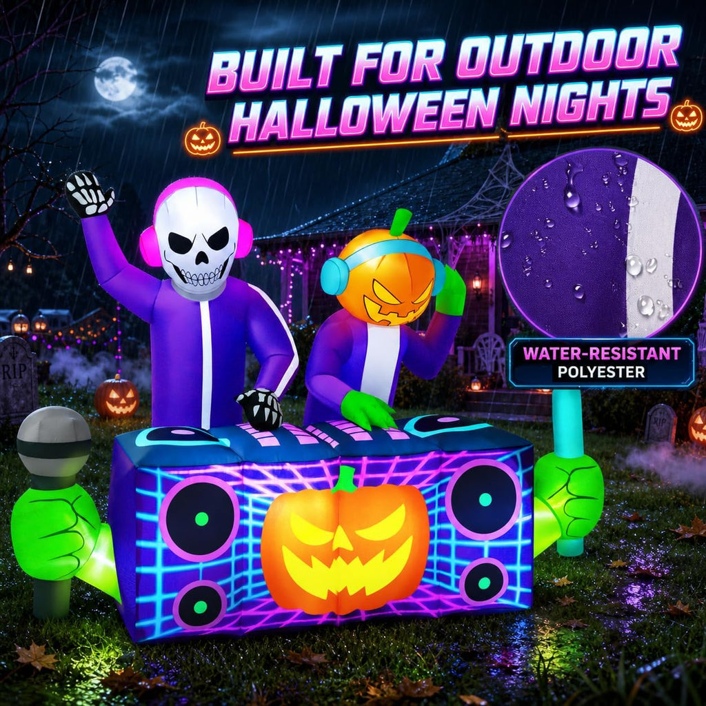 zukakii QM-WS-032 8-Foot Halloween Skeleton & Pumpkin & Ghost Inflatable – Purple – product detail