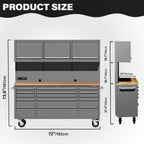 HAUTMEC HT0428-TC 72-Inch Rolling Workbench with 15 Drawers and Upper Cabinets – Gray – product detail