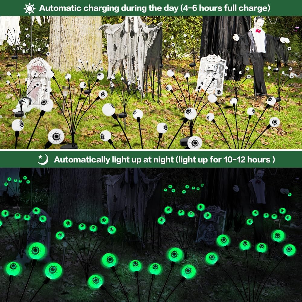 BeHiller BGYQG001 2-Pack 12-LED Solar Eyeball Garden Lights – Green – product detail
