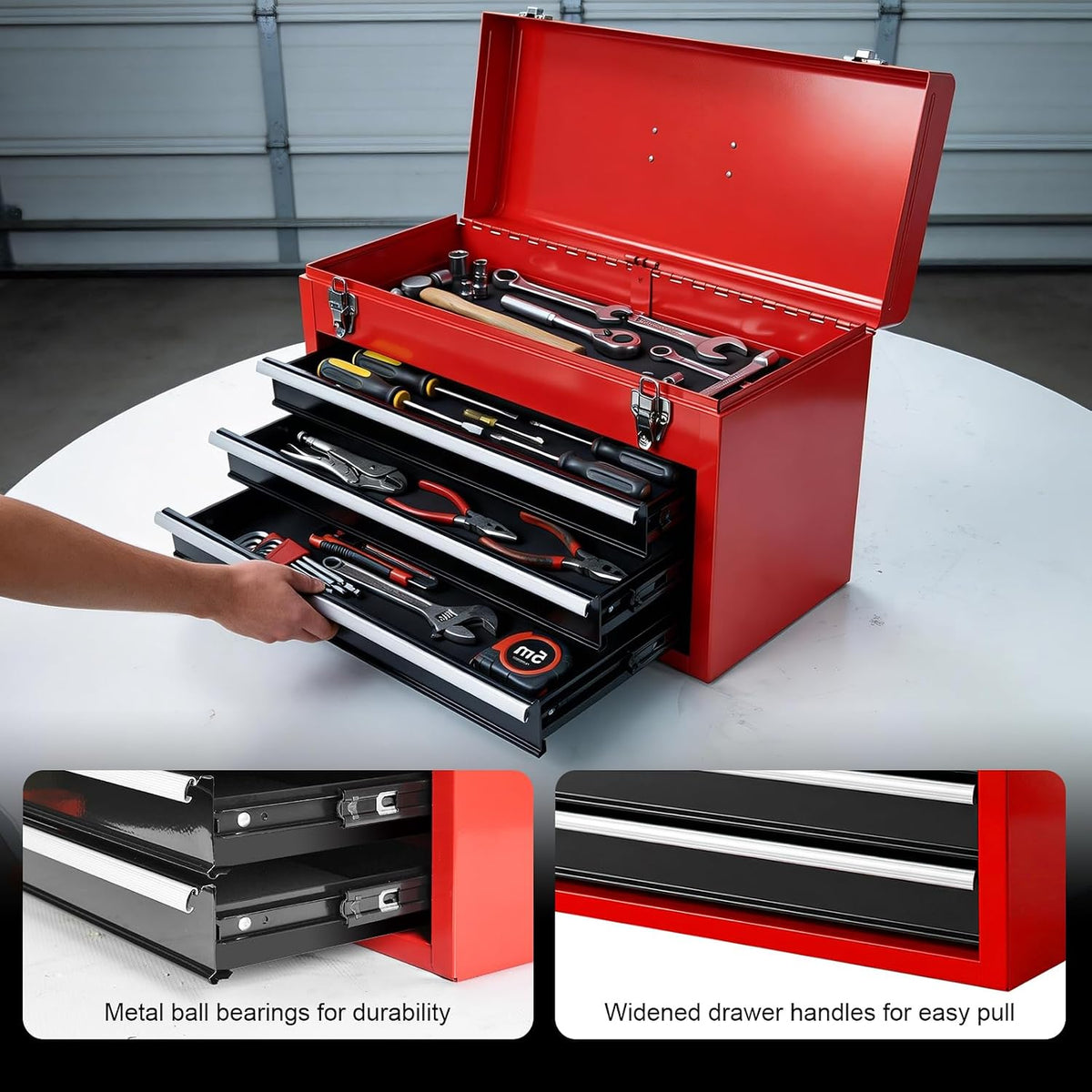 BIG RED ANTBD133-RBR 20.5-Inch 3-Drawer Steel Tool Box – 20.5 in, Black/Red – Black/Red / 20.5 in – product detail