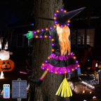 ILLUMINEW 001 Solar-Lighted Halloween Crashing Witch Decoration – Orange Purple