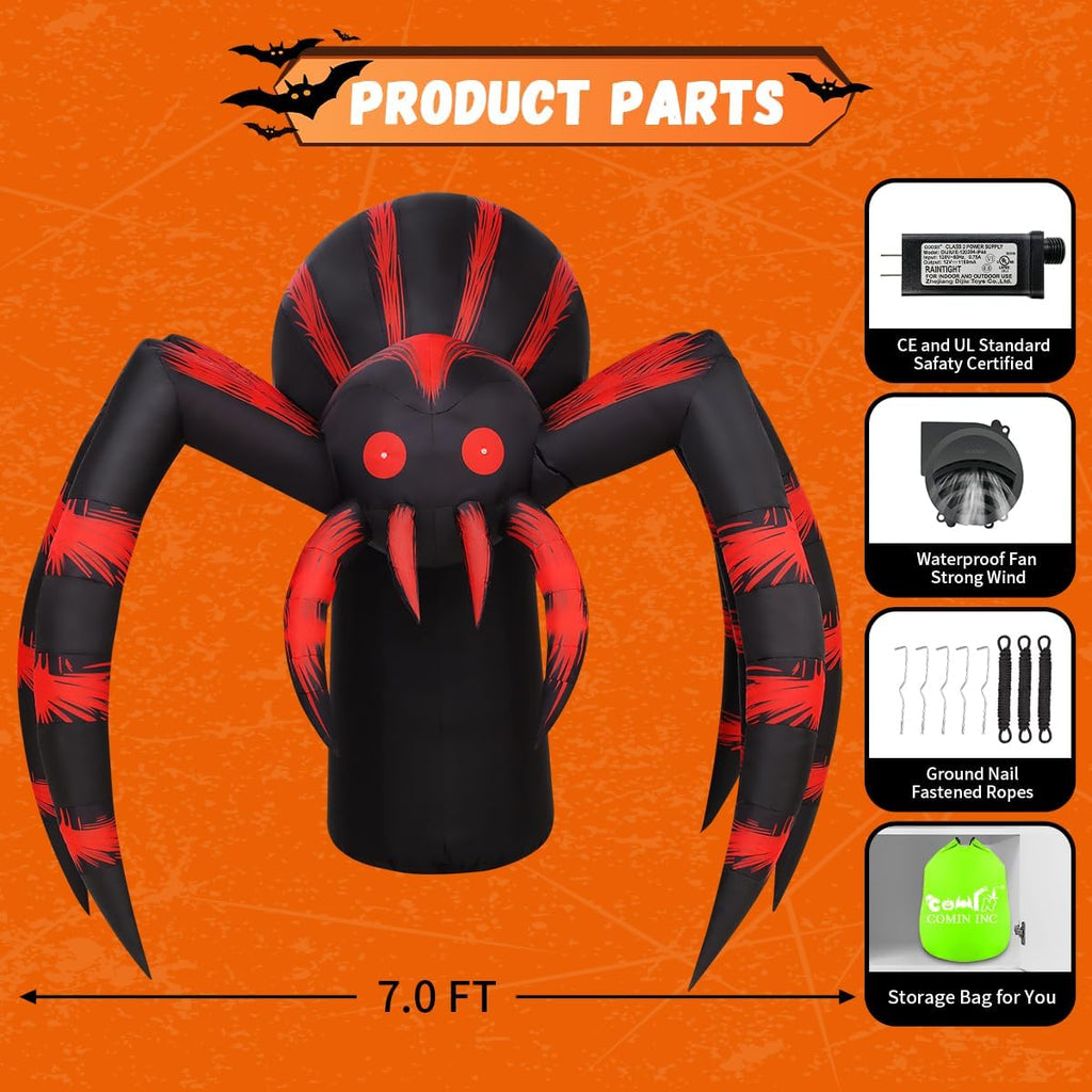 COMIN 7-Foot Halloween Striped Spider Inflatable – Red – product detail