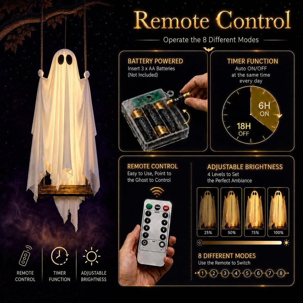 HAPPYCLUB 20260425001 5-Foot Lighted Halloween Swinging Ghost – Swing Ghost – product detail
