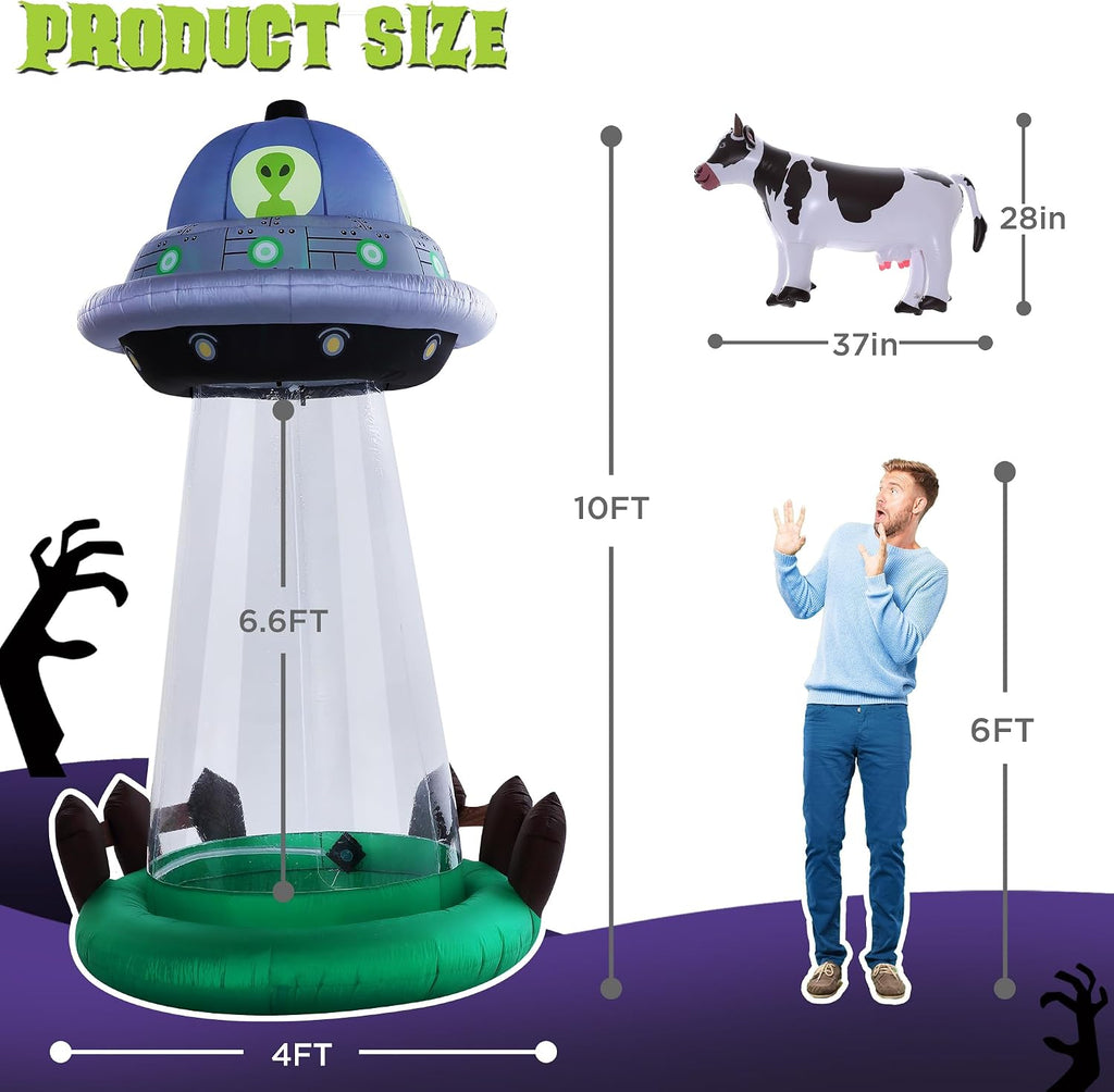 ZPISF UFO Inflatable - 001 10-Foot Halloween UFO & Cow Inflatable – 10 FT UFO Abduction – product detail