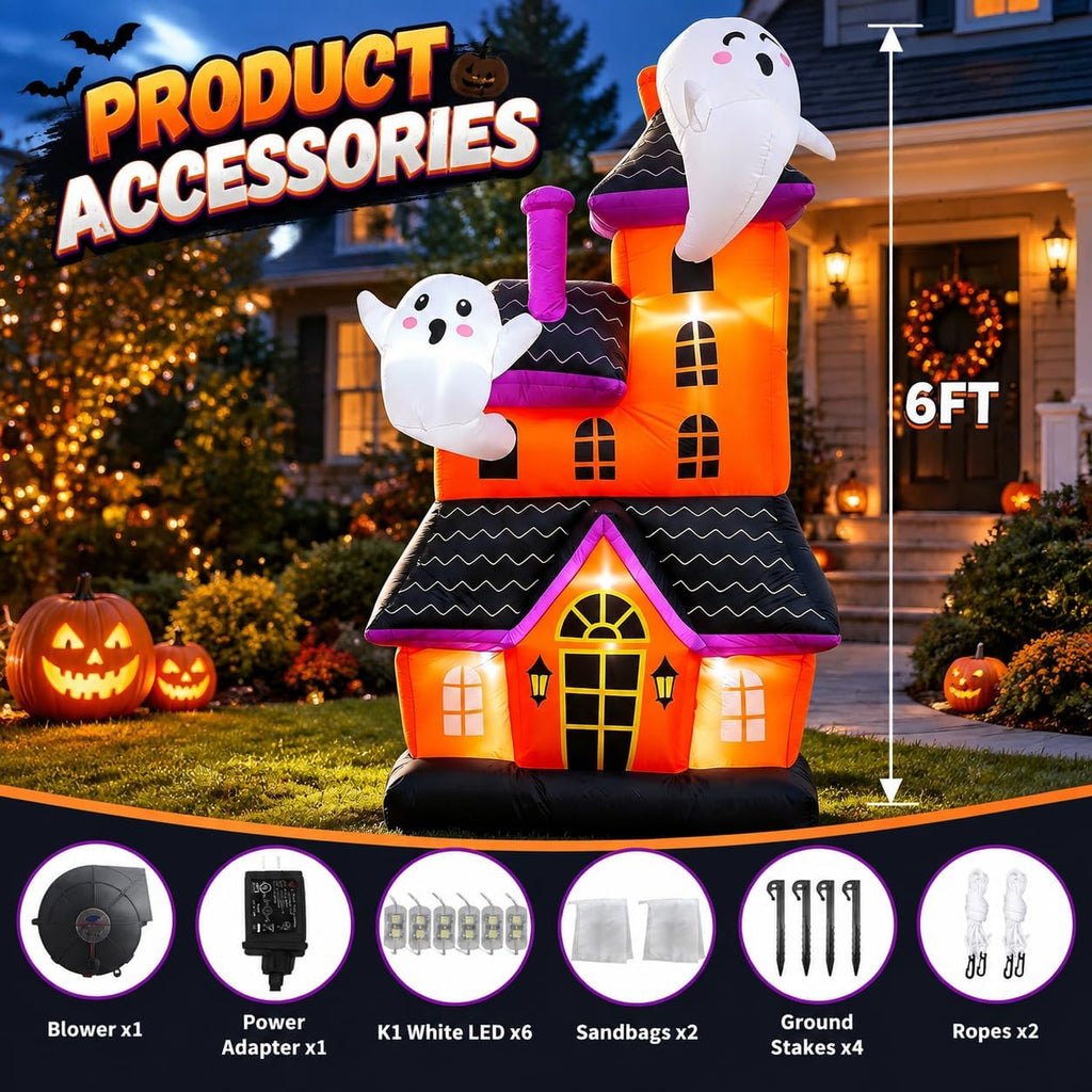 Bajree 6-Foot Halloween Haunted House & Ghosts Inflatable – Multicolor – product detail
